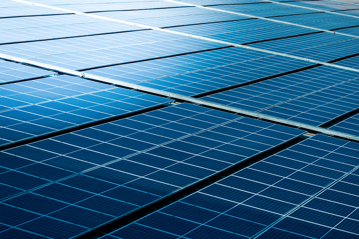 A zoomed in image of a series of solar panels